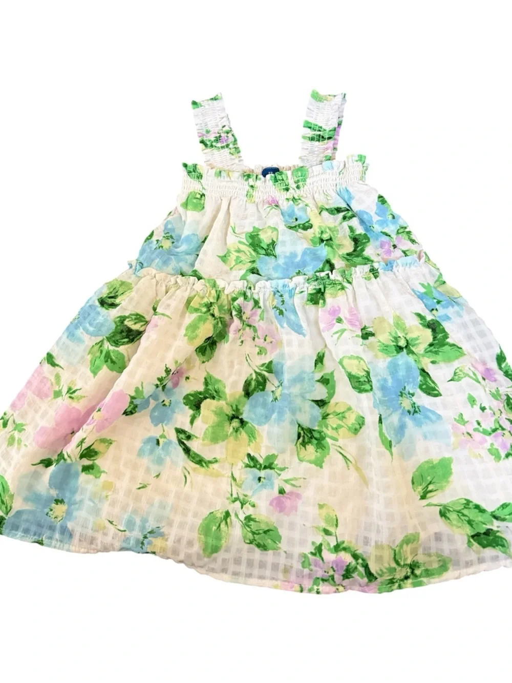 Old Navy White Floral Sundress with Green, Blue, and Pink Accents